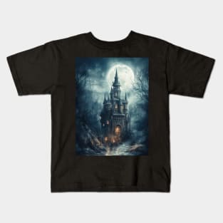 Gothic Futurism Castle in the Old Ancient Forest Kids T-Shirt